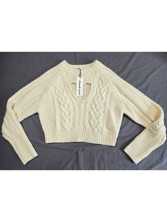Pretty Garbage Sweaters - NEW Pretty Garbage Small Cable Knit Crop Sweater Off White Heart Keyhole